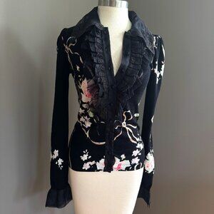 Blumarine Floral Lace Ruffle Cardigan
